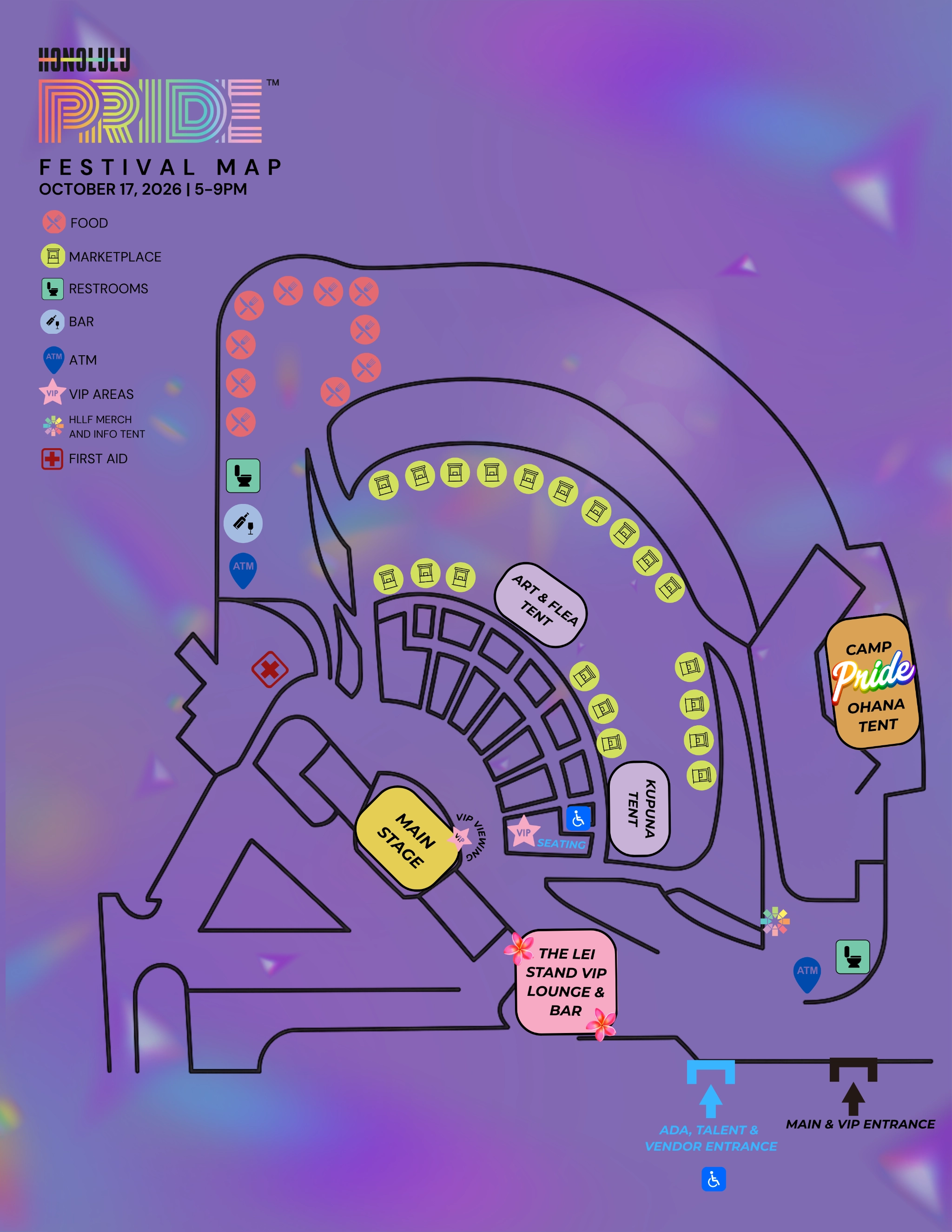 Honolulu Pride Festival map, October 17, 2026, 5–9pm
