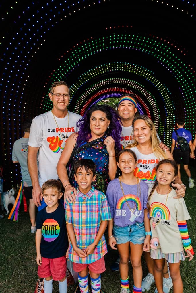 Family Posing in Rainbow Tunnel